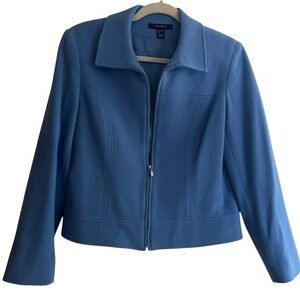 LOUBEN Women's Cropped Blazer Blue Sz 8 Wool Cashmere Blend Workwear Zip-Front